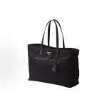 PRADA Enamel triangular metal logo Tote bag, shopping bag, handbag, large size for women, black